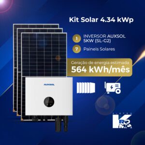 Kit Solar 4.34 kWp + INVERSOR AUXSOL 5KW (SL-G2) - (EXPANSÍVEL ATÉ 5kW)