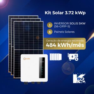 Kit Solar 3.72 kWp + INVERSOR SOLIS 5KW (S6-GR1P-S) - (EXPANSÍVEL ATÉ 5kW)