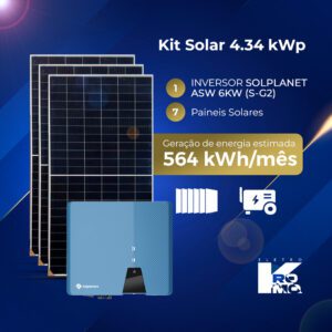Kit Solar 4.34 kWp + INVERSOR SOLPLANET ASW 6KW (S-G2) - (EXPANSÍVEL ATÉ 6kW)
